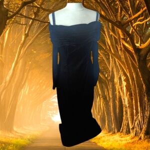 Y2k Black Velvet Whimigoth Friends Portrait Neck Long Sleeve Sheath Maxi Gown